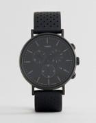 Timex Fairfield Chronograph 41mm Perforated Leather Watch In Black Ip - Black