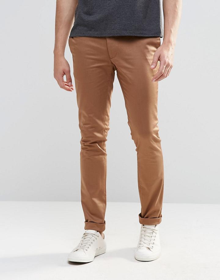 Asos Super Skinny Pants In Cotton Sateen In Mid Brown - Dashund