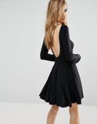 Club L Slinky Skater Dress With Low Back - Black