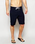 Asos Boardie Swim Shorts In Navy With Black Zip Detail - Navy