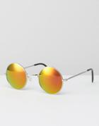 Jeepers Peepers Round Sunglasses With Yellow Lenses - Silver
