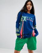 Asos T-shirt With Motocross Print And Super Long Sleeve - Multi