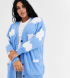 Daisy Street Plus Oversized Cardigan In Cloud Knit - Blue