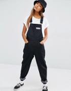 Fila Denim Overalls With Patch Pocket And Tape Logo Detail - Black