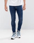 Asos Extreme Super Skinny Jeans In Dark Blue With Cut And Sew Details - Blue
