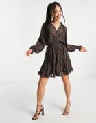 Ever New Shirred Waist Mini Tea Dress In Brown Star Print