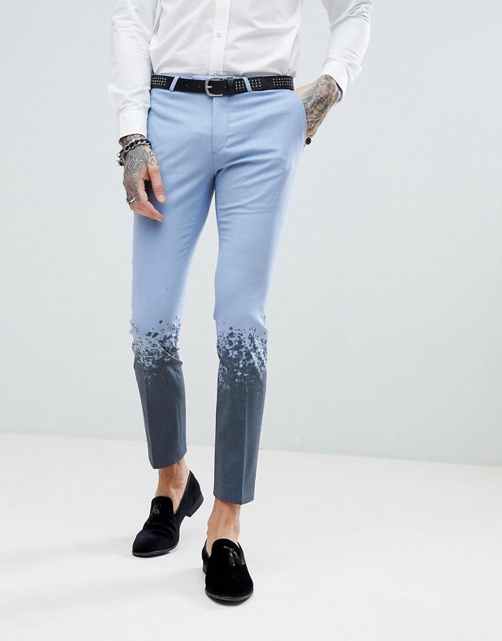 Noose & Monkey Super Skinny Suit Pants In Print - Blue