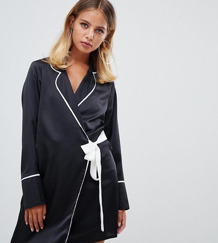 Missguided Contrast Edge Wrap Shirt Dress In Mono - Black