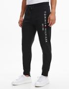Tommy Hilfiger Leg Logo Cuffed Sweatpants In Black