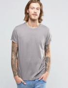 Asos T-shirt With Roll Sleeve In Gray Marl - Battleship Marl