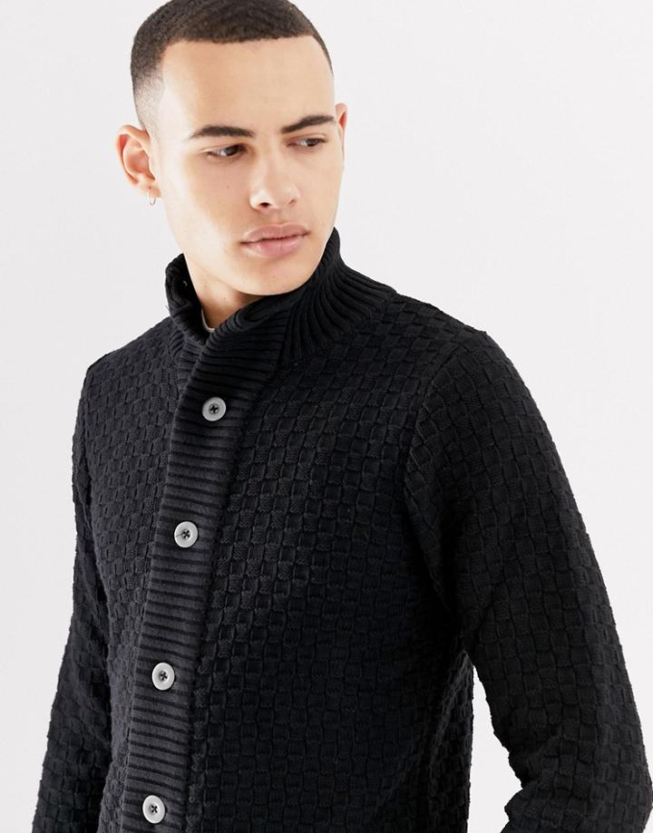 Kronstadt Waffle Knit Button Through Cardigan - Black