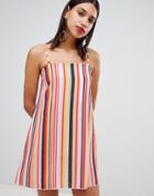 Boohoo Square Neck Strappy Striped Cami Dress - Multi