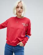 Pull & Bear New York Slogan Sweat Top In Red - Red