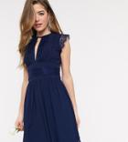 Tfnc Tall Bridesmaid Lace Detail Mini Dress In Navy-blues