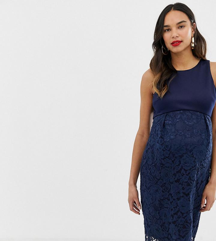 Chi Chi London Maternity Lace Pencil Dress In Navy