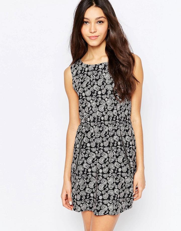 Mela Loves London Paisley Print Zip Dress - Black