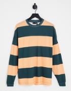 Asos Design Oversized Long Sleeve Striped T-shirt In Orange & Green-pink