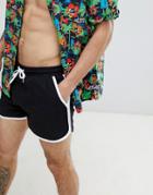 Boohooman Swim Shorts With Man Embroidery In Black - Black