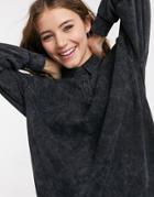 Asos Design Oversized Polo T-shirt With Long Sleeves In Washed Charcoal-grey