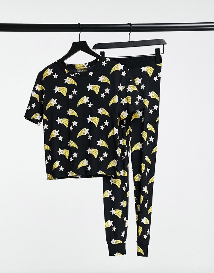 Lindex Julia Organic Cotton Shooting Star Print T-shirt And Legging Set In Black
