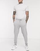 Asos Design Organic Tapered Sweatpants In Gray Marl With Silver Zip Pockets-grey