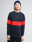 Asos Oversized Long Sleeve T-shirt With Bellow Sleeve And Highlight Panel - Navy