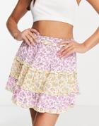 Miss Selfridge Tiered Mini Skirt In Mixed Print-multi