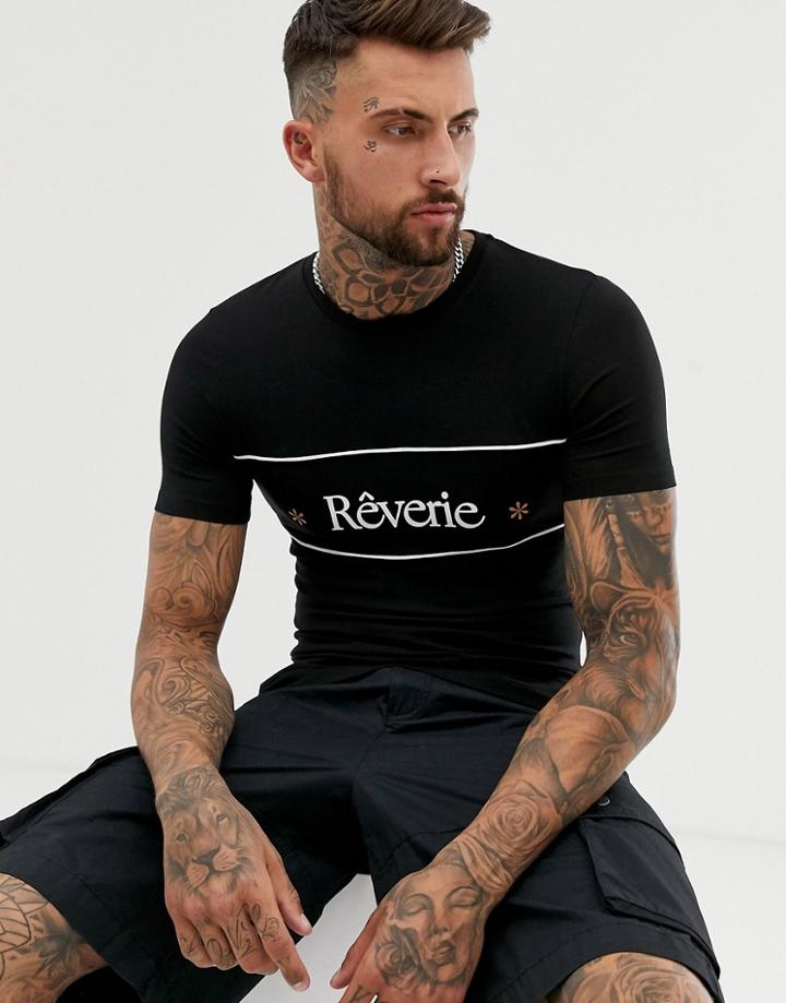 Asos Design Muscle T-shirt With Reverie Text-black