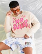Asos Design Knitted Sweater With No Sweat Slogan In Brown