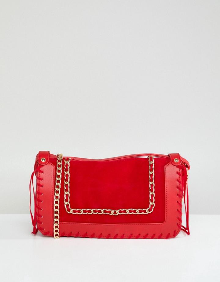 Yoki Fashion Red Cross Body Bag With Chain Detail - Red