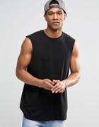 Asos Oversized Sleeveless T-shirt With Raw Edge Armhole In Black - Black