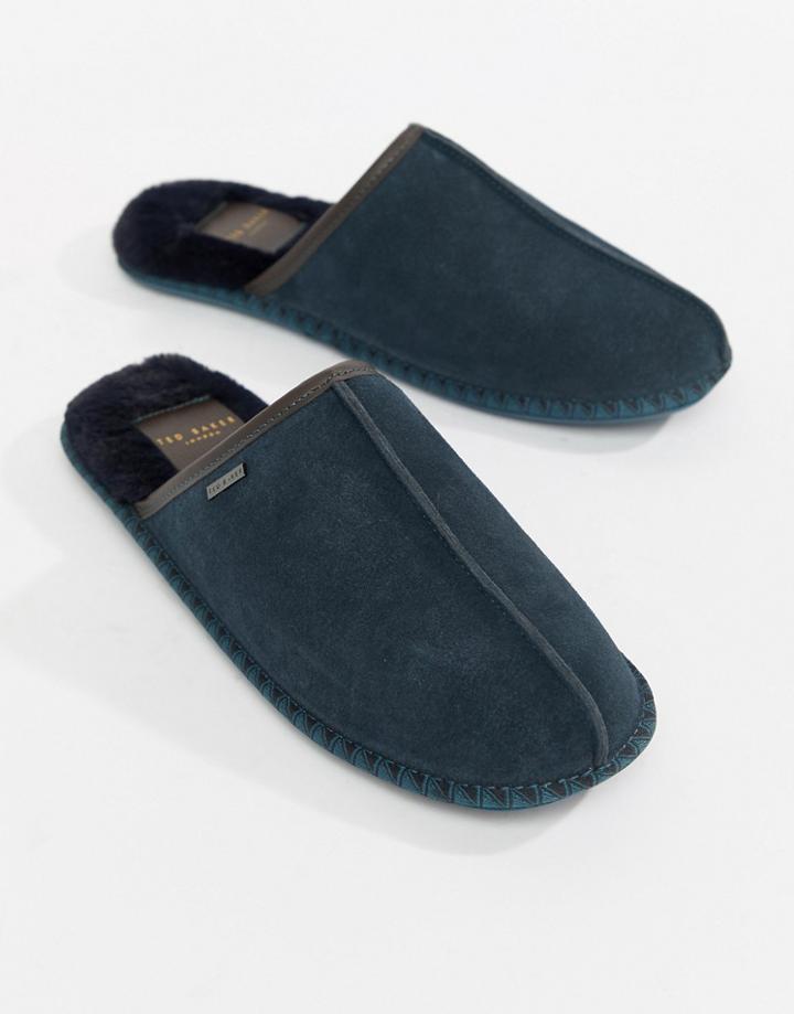 Ted Baker Parick Mule Slippers In Navy Suede - Blue