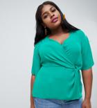 New Look Curve Wrap Top In Green - Green