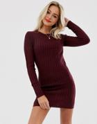 Brave Soul Mando Sweater Dress In Merlot-red