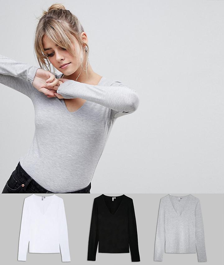 Asos Design Ultimate Top With Long Sleeve And V-neck 3 Pack Save-multi