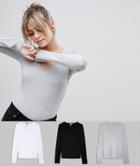 Asos Design Ultimate Top With Long Sleeve And V-neck 3 Pack Save-multi