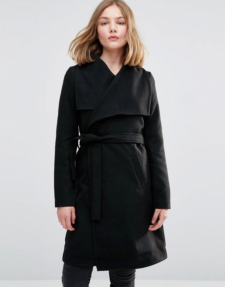 Jdy Longline Belted Trench - Black