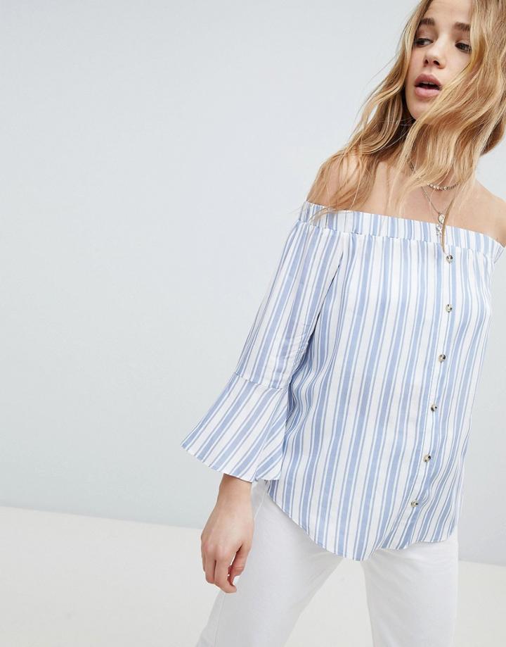 Miss Selfridge Striped Bardot Button Up Top - Multi