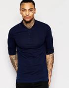 Asos Extreme Muscle Long Sleeve Polo In Navy - Navy