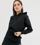 Fila Crop Hoodie With Tonal Embroidered Logo - Black