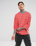 Asos Oversized 3/4 Sleeve Stripe T-shirt - Red
