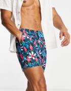 South Beach Swim Shorts In Blue Tropical Floral Print-blues