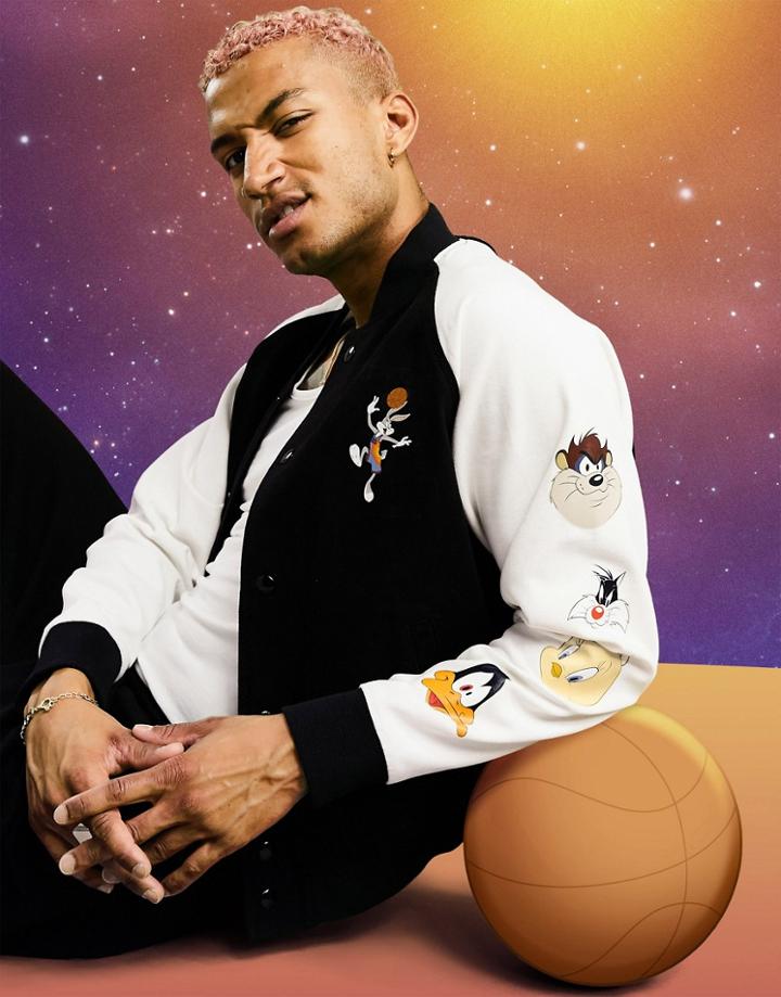 Asos Design Space Jam: A New Legacy. Bomber Jacket With Print Logo-blues