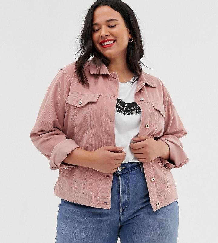 Brave Soul Plus Cord Denim Jacket - Pink