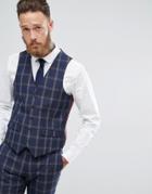 Harry Brown Slim Fit Blue Check Windowpane Vest - Navy