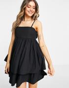 Asos Design Bandeau Double Layer Tie Back Mini Sundress With Detachable Straps In Black