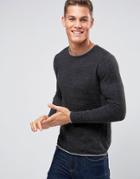 Selected Homme Crew Neck Knitted Sweater With Contrast Raw Hem - Black