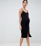 Asos Design Maternity Popper Front Scoop Neck Midi Dress - Black
