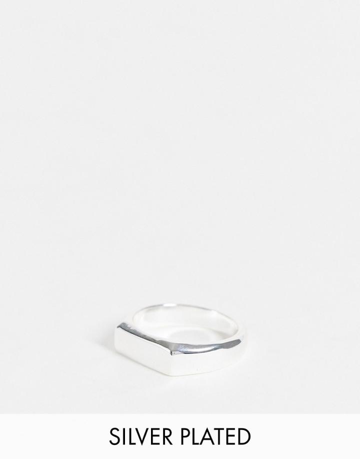 Asos Design Signet Ring With Angled Edge In Real Silver Plate