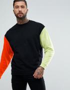 Asos Oversized Sweatshirt With Cut & Sew Sleeve - Black